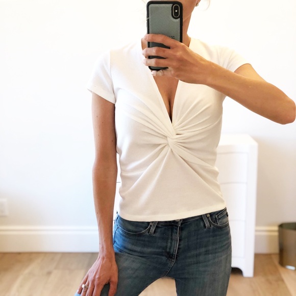 ALYS BEACH White Ribbed Short Sleeve Twist Shirt - Picture 7 of 9